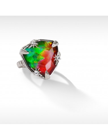 Starlight Trillion Ammolite Ring with White Topaz in Sterling Silver Comparez plus de prix