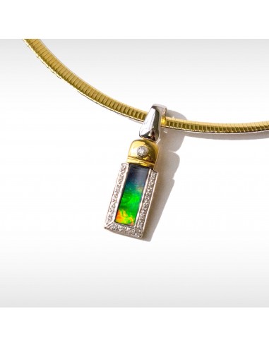 Women's 18K Gold AA Grade Ammolite Pendant with Diamond Accent le des métaux précieux