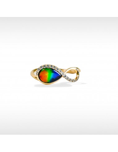 Infinity ammolite ring in 14K gold with white diamonds 2023