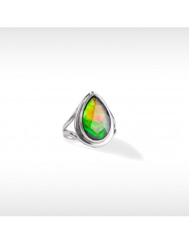 Women's Sterling Silver Ammolite Ring de pas cher