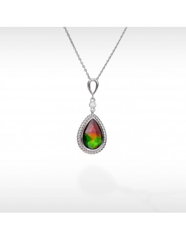 Women's Sterling Silver Ammolite Pendant with White Sapphire Accent à prix réduit toute l'année