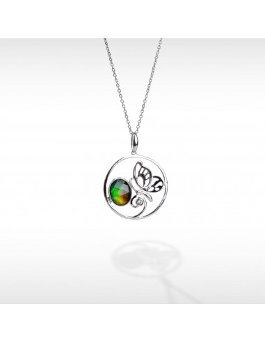 Women's Sterling Silver Ammolite Pendant with White Sapphire Accent store