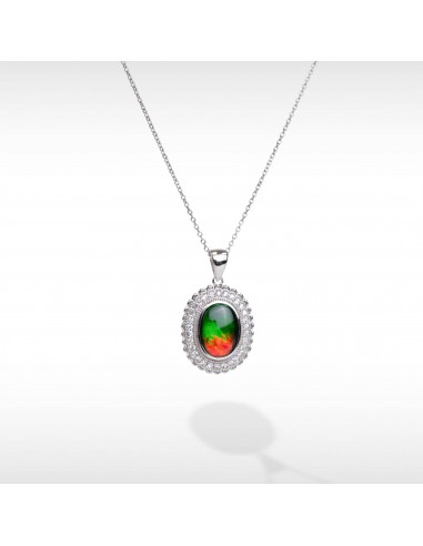 Women's Sterling Silver Ammolite Pendant with White Sapphire Accent prix