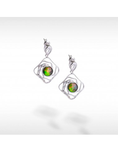 Women's Sterling Silver Ammolite Earrings with White Sapphire Accent chez Cornerstreet bien 