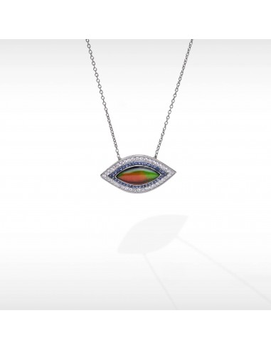 Women's Sterling Silver Ammolite Pendant with White and Blue Sapphire Accent pas cher