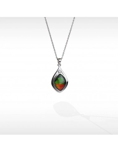 Women's Sterling Silver Ammolite Pendant with White Sapphire Accent votre