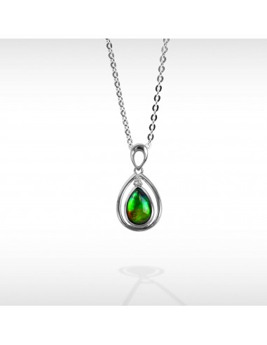 Women's Sterling Silver Ammolite Pendant with White Sapphire Accent Livraison rapide