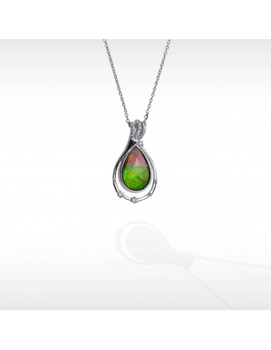 Women's Sterling Silver Ammolite Pendant with White Sapphire Accent rembourrage situé sous