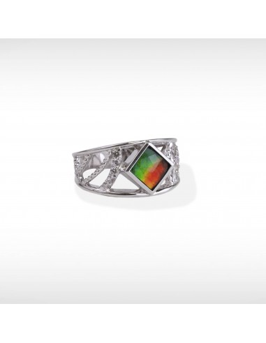 Women's Sterling Silver Ammolite Ring with white topaz accent Comparez plus de prix