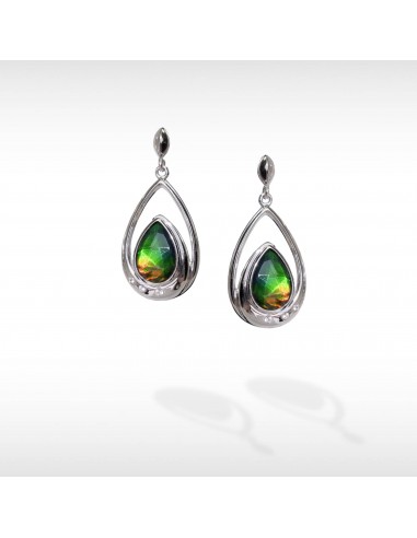 Women's Sterling Silver Ammolite Earrings with White Sapphire Accent acheter en ligne