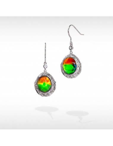 Women's Sterling Silver Ammolite Earrings with White Sapphire Accent pour bénéficier 