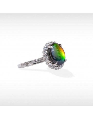 Women's Sterling Silver Ammolite Ring with White Sapphire Accent Par le système avancé 