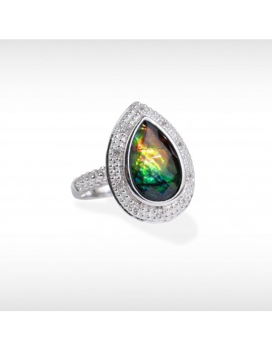 Women's Sterling Silver Ammolite Ring with White Topaz Accent 50% de réduction en Octobre 2024