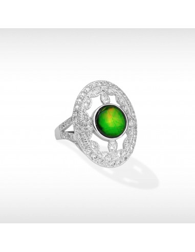 Women's Sterling Silver Ammolite Ring with White Sapphire Accent à prix réduit toute l'année