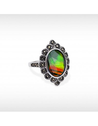 Women's Sterling Silver Ammolite Ring with Marcasite Accent prix