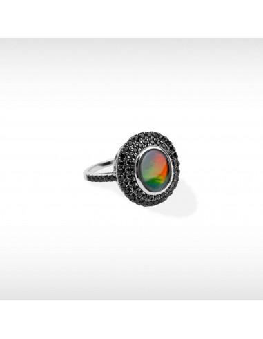 Women's Sterling Silver Ammolite Ring with Black Spinel Accent prix