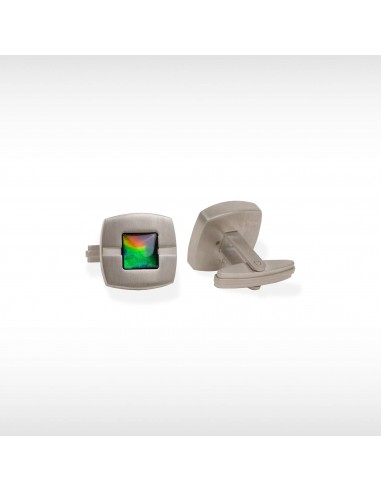 Dusk Ammolite Cufflinks in Grey Polished Titanium Le MVP de beaucoup