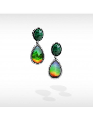 Harmony Ammolite Earrings in Sterling Silver with Malachite en ligne des produits 