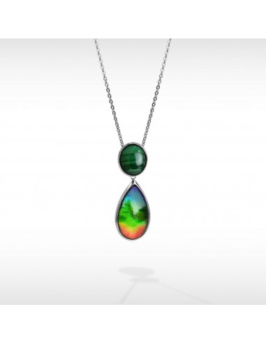 Harmony Ammolite Pendant in Sterling Silver with Malachite Faites des économies