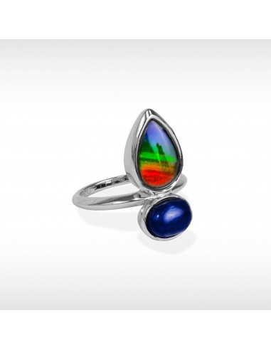 Harmony Ammolite Ring in Sterling Silver with Lapis Fin de série