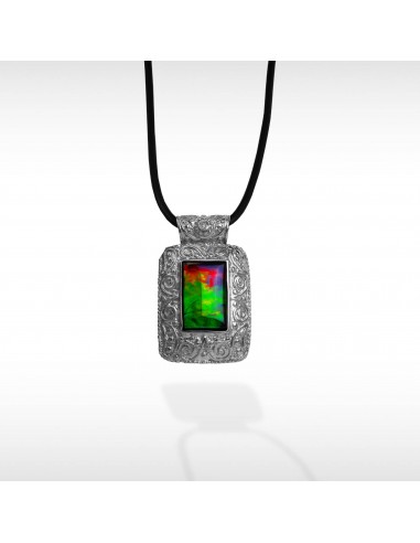 Women's Sterling Silver Ammolite pendant with diamond accent acheter en ligne