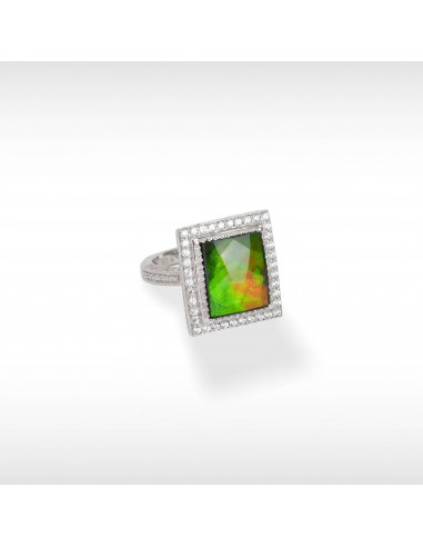 Women's Sterling Silver Ammolite Ring with Swarovski Accent Fin de série