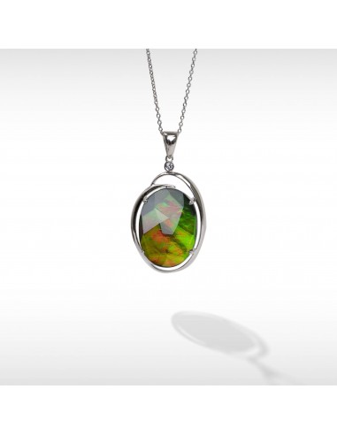 Women's Sterling Silver Ammolite Pendant with White Sapphire  Accent Toutes les collections ici