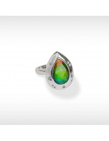 Women's Sterling Silver Ammolite Ring with White Topaz  Accent solde