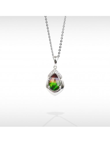 Women's Sterling Silver Ammolite Pendant with White Sapphire Accent Pour