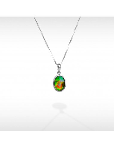 Women's Sterling Silver Ammolite and Jade Double Sided Pendant Profitez des Offres !