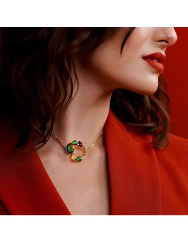 Radiant Circle Ammolite Slider Necklace with Garnet and Citrine in 18k Gold Vermeil Venez découvrir notre 