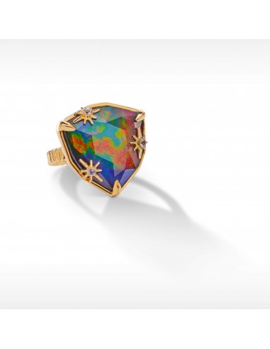 Starlight Trillion Ammolite Ring with White Topaz in 18k Gold Vermeil Faites des économies