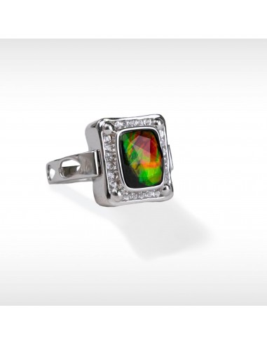 Women's Sterling Silver Ammolite Pendant-Ring with White Topaz Accent pas chere