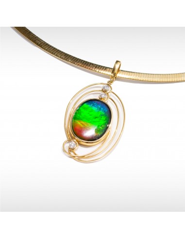 Women's Rome 18K Gold AA Grade Ammolite Pendant with Diamond Accent hantent personnes